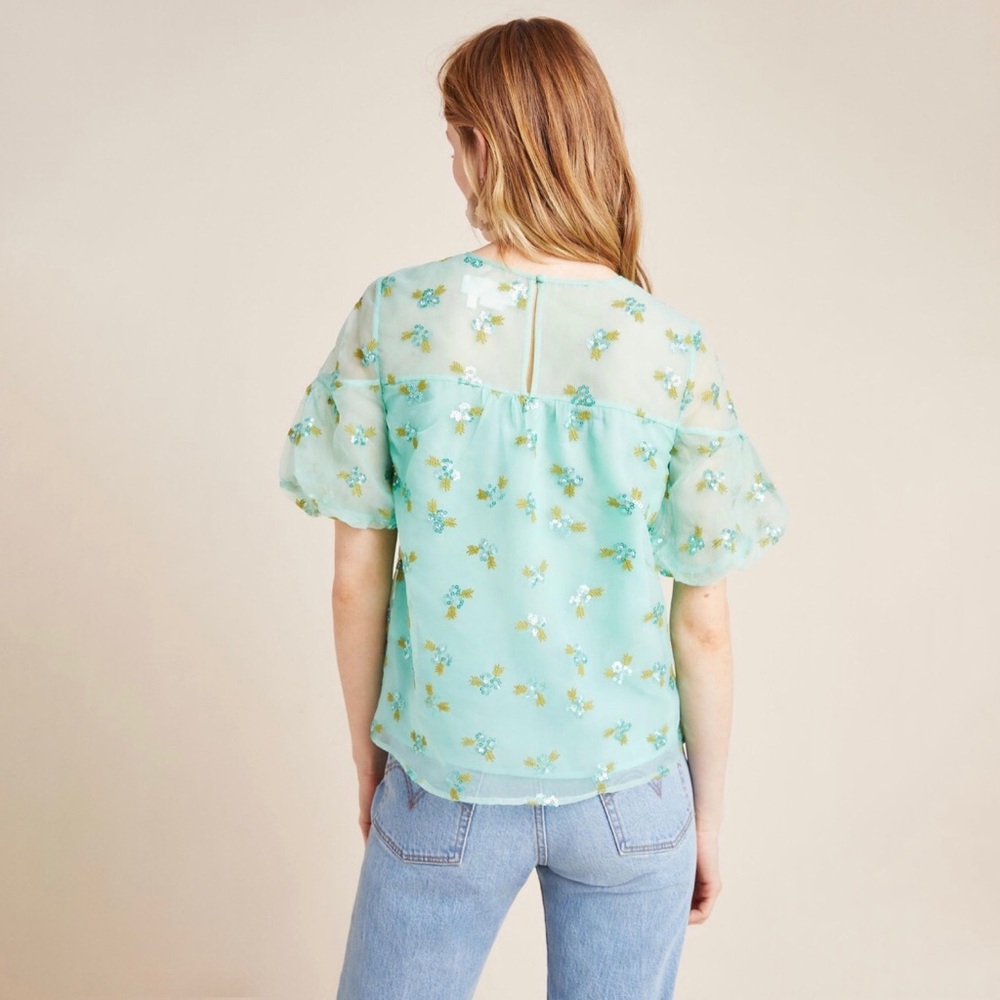 Anthropologie 0 Sabine Beaded Mint Blouse Top NWT - Picture 5 of 8